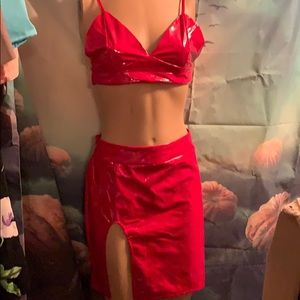 New Sexy 2 piece red pleather- soft inside small